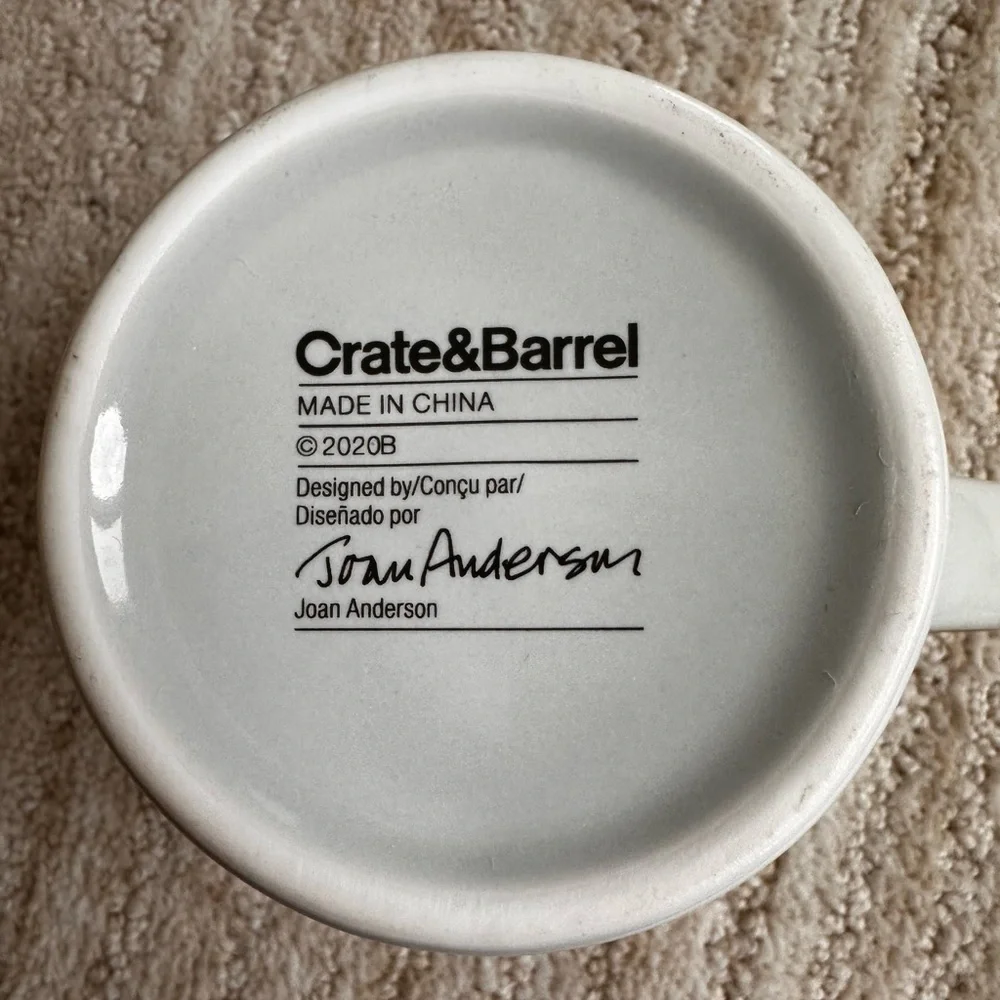 2 Crate & Barrel-Joan Anderson-Jolly Trio Child's Mug Christmas Trees/Rabbit/Fox